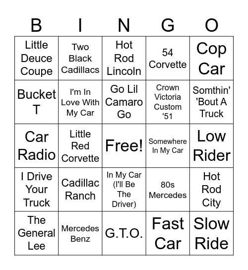 Car Show Bingo Card