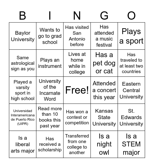 Untitled Bingo Card