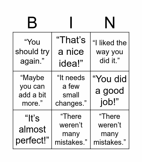 Feedback Bingo Card