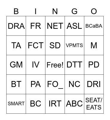 RBT Acronyms Bingo Card