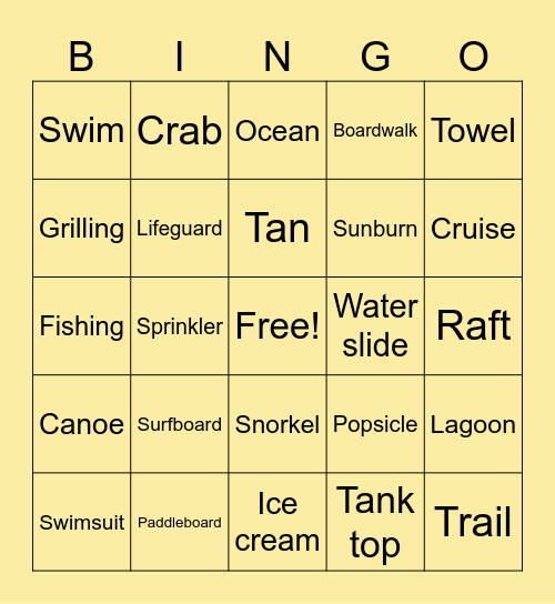 Summer Bingo Card