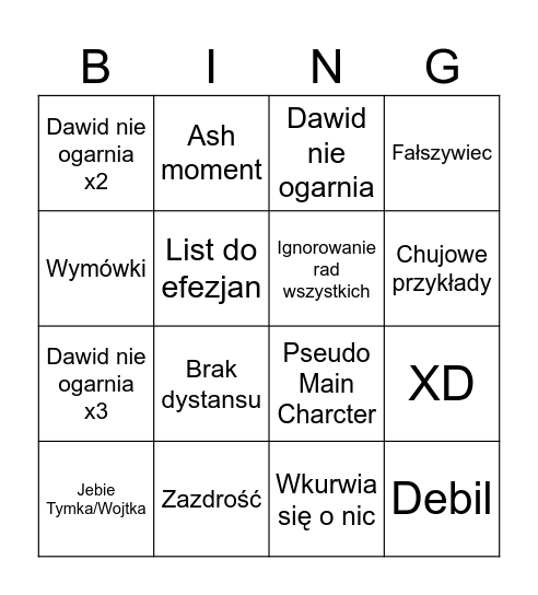 Dawidek incydent bingo Card