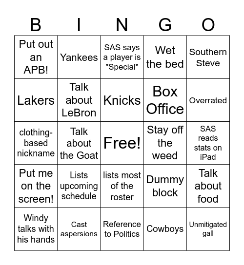 First Take Bingo Card
