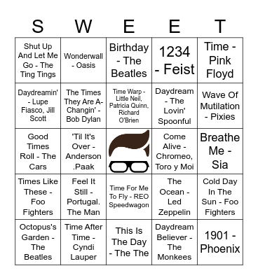 Sweet Avenue 5/20 Music Bingo Card