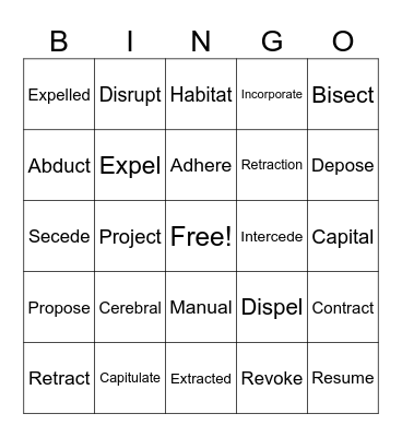 Vocab Final Book A Bingo Card