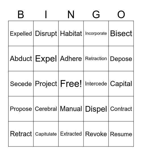 Vocab Final Book A Bingo Card