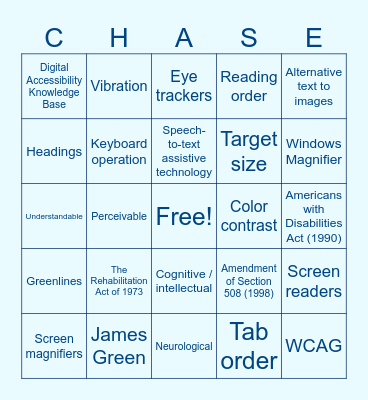Accessibility Bingo Card