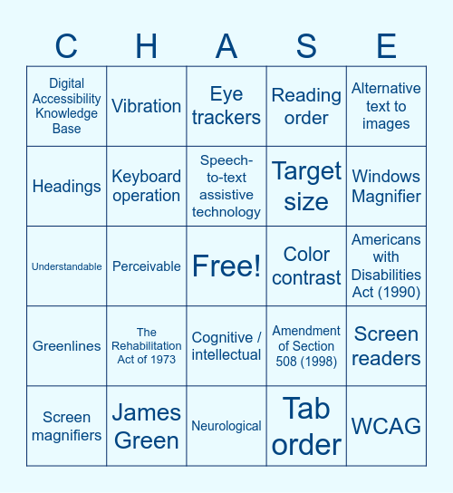 Accessibility Bingo Card