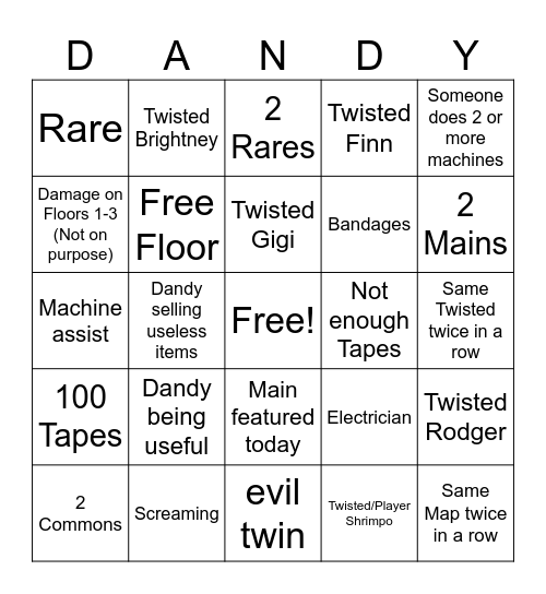 Dandy's World Bingo Card