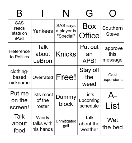 First Take Bingo Card