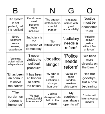 Retirement Speech by Supreme Court Justice Bingo Card