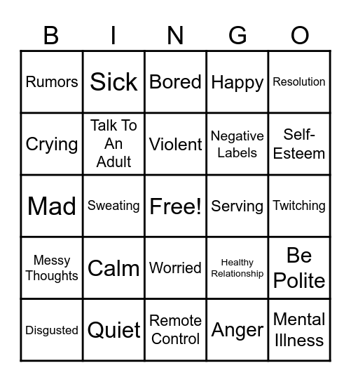 Conflict Resolution Bingo Card