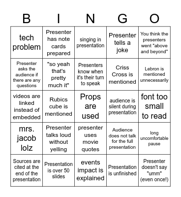 Presentation Bingo Card
