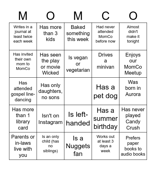 MomCo Meetup CCC Bingo Card