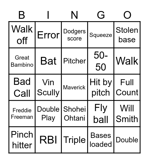 Dodgers Maverick Bingo Card