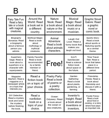 Summer Reading Challenge 2024 Bingo Card