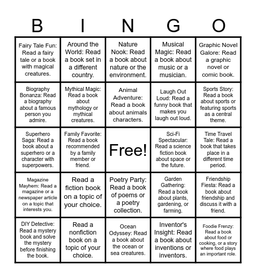 Summer Reading Challenge 2024 Bingo Card