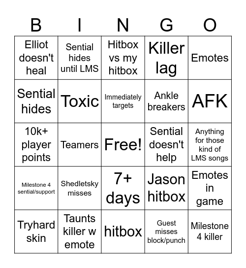 Forsaken Bingo Card