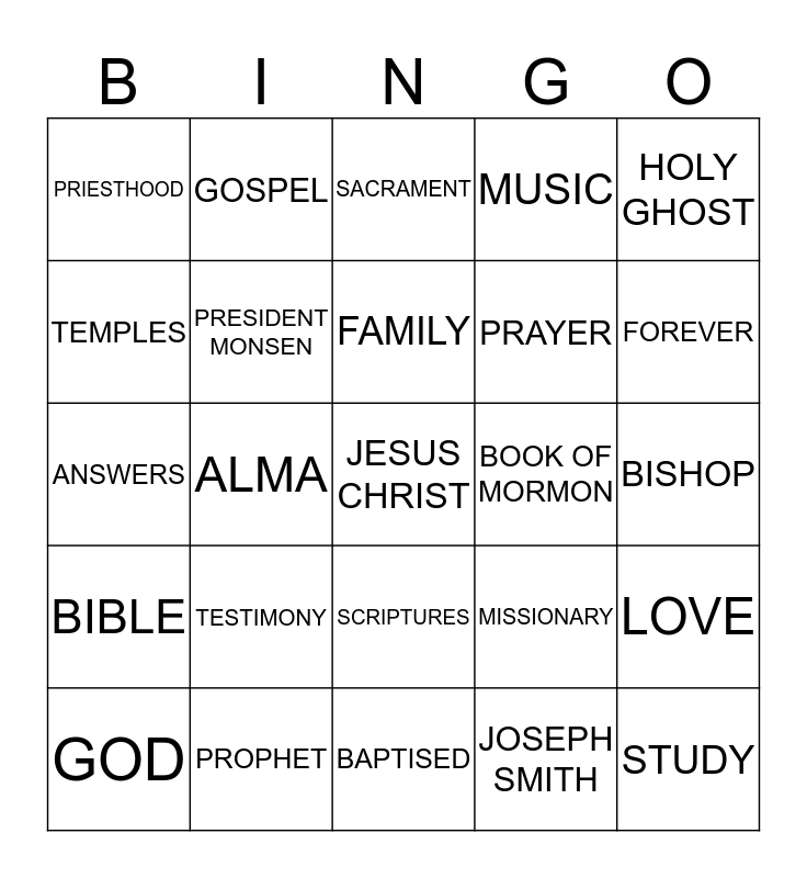 GOSPEL Bingo Card