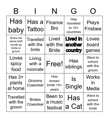 Wedding Bingo Card