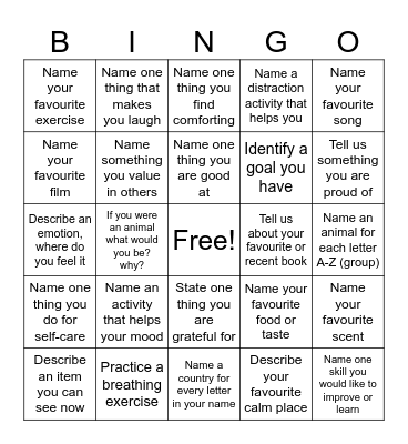Distraction Bingo Card
