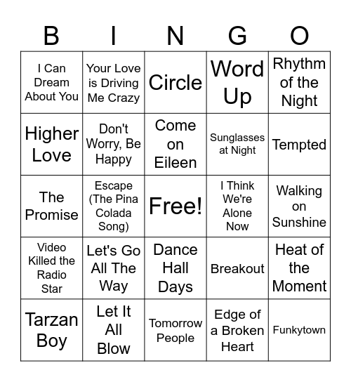 80's One-Hit Wonders Bingo Card