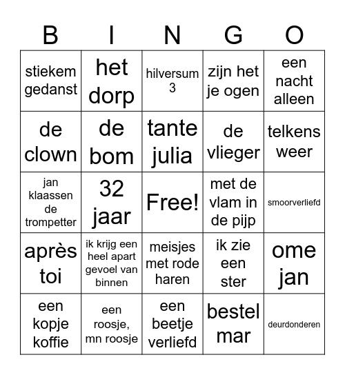 Muziek Bingo 1 Bingo Card