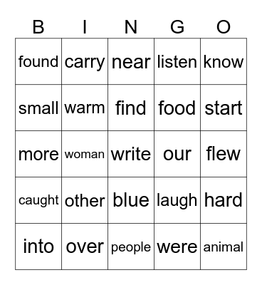1st Grade Unit 5 Review Bingo Card
