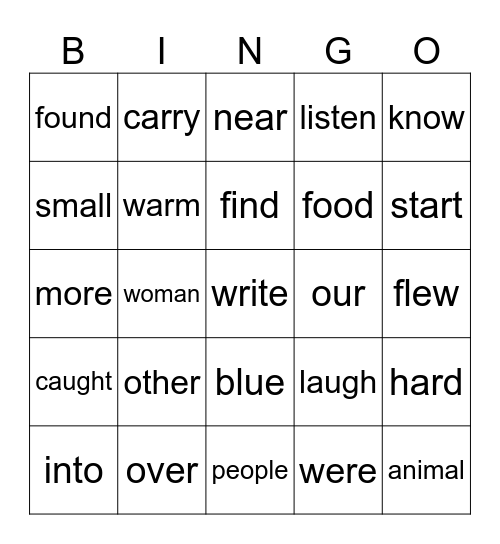 1st Grade Unit 5 Review Bingo Card