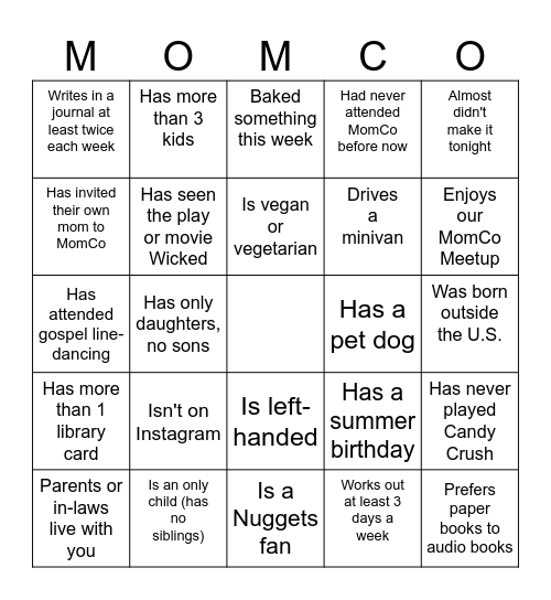 MomCo Meetup CCC Bingo Card