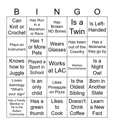 Get to Know You Bingo Card