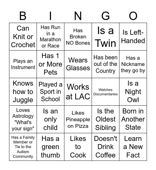 Get to Know You Bingo Card