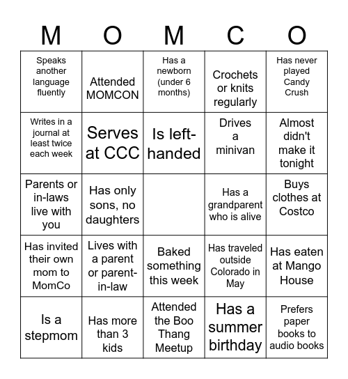 MomCo Meetup CCC Bingo Card