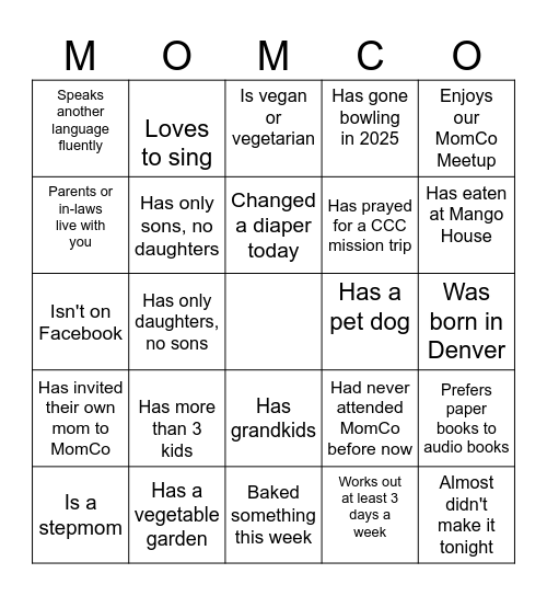 MomCo Meetup CCC Bingo Card