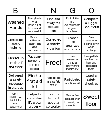 Workplace Safety Bingo Card