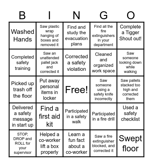 Workplace Safety Bingo Card