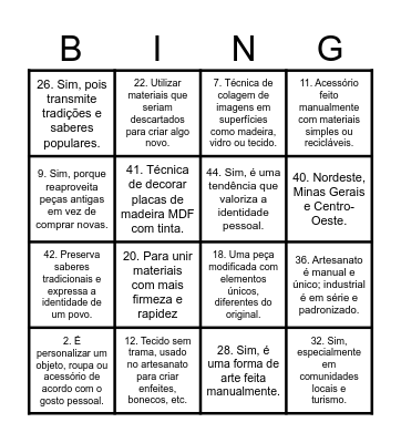 Arte e Ofícios: Criando com as Mãos Bingo Card