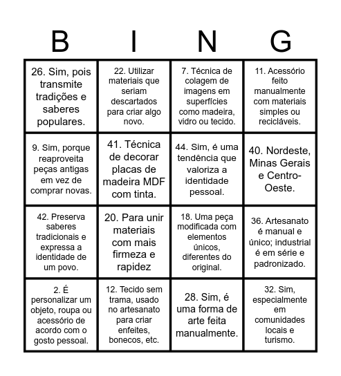 Arte e Ofícios: Criando com as Mãos Bingo Card