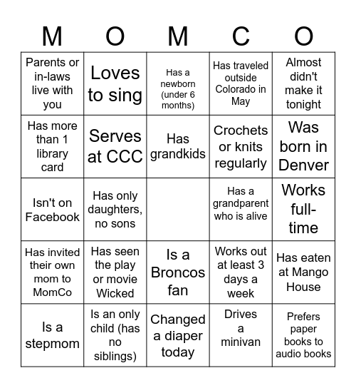 MomCo Meetup CCC Bingo Card