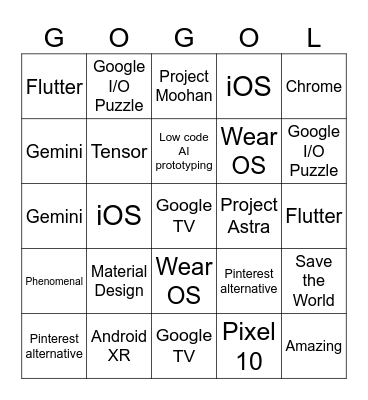GOOGLE I/O 2025 Bingo Card