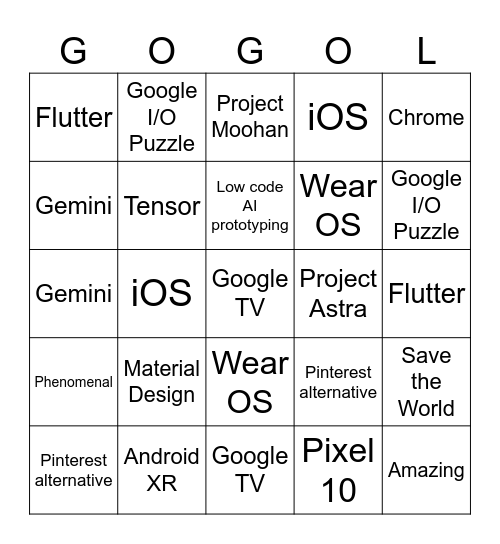 GOOGLE I/O 2025 Bingo Card