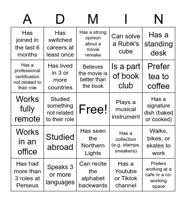 Admin Summit 2025 Bingo Card