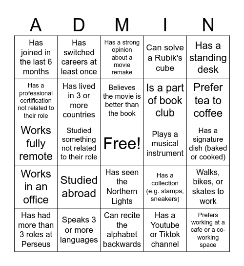 Admin Summit 2025 Bingo Card