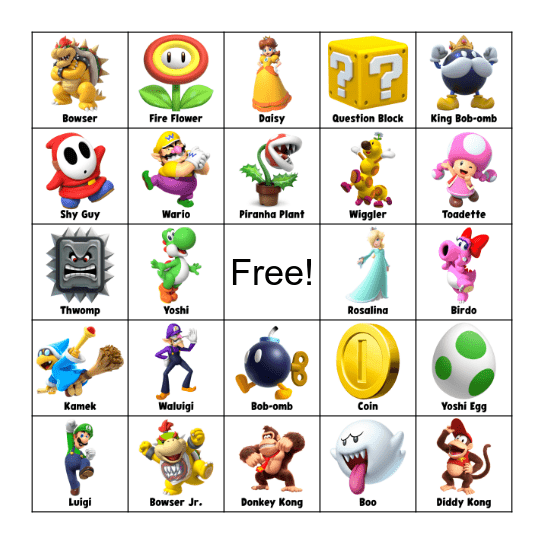 Super Mario World Bingo Card