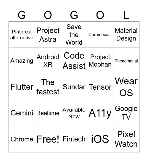 Google I/O 2025 Bingo Card