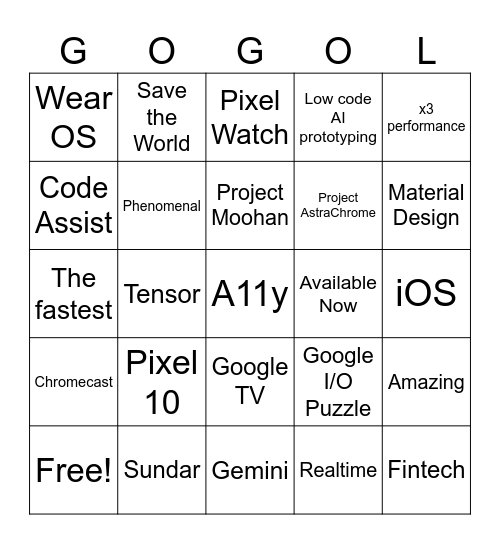 Google I/O 2025 Bingo Card