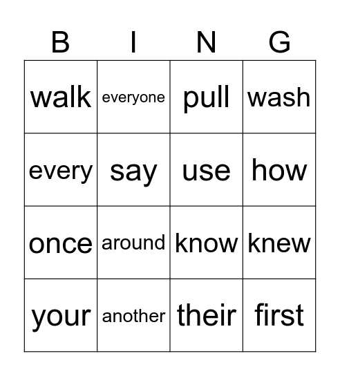 Red Words Bingo Card