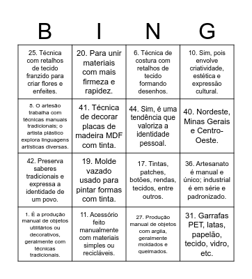 Arte e Ofícios: Criando com as Mãos Bingo Card