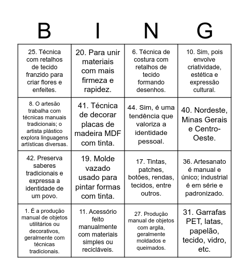 Arte e Ofícios: Criando com as Mãos Bingo Card