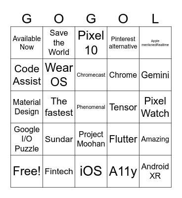 Google I/O 2025 Bingo Card